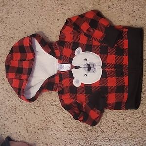 Carters Buffalo plaid polar bear zipper hoodie